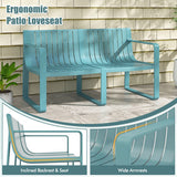 Weather-resistant Plastic 2-Person Bench with Curved Backrest-Blue