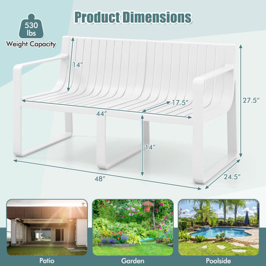 Weather-resistant Plastic 2-Person Bench with Curved Backrest-White