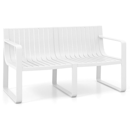 Weather-resistant Plastic 2-Person Bench with Curved Backrest-White