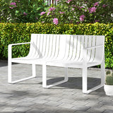 Weather-resistant Plastic 2-Person Bench with Curved Backrest-White