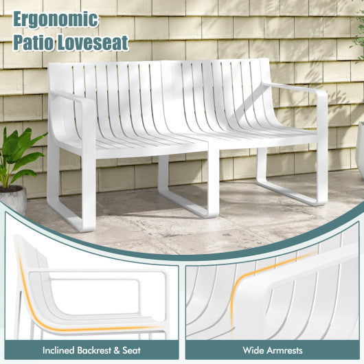 Weather-resistant Plastic 2-Person Bench with Curved Backrest-White