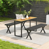 Patio Metal Bench with Slatted Seat and X Legs