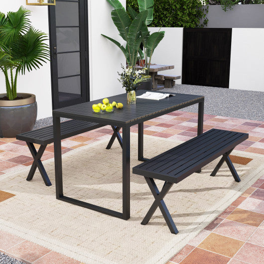 Patio Metal Bench with Slatted Seat and X Legs
