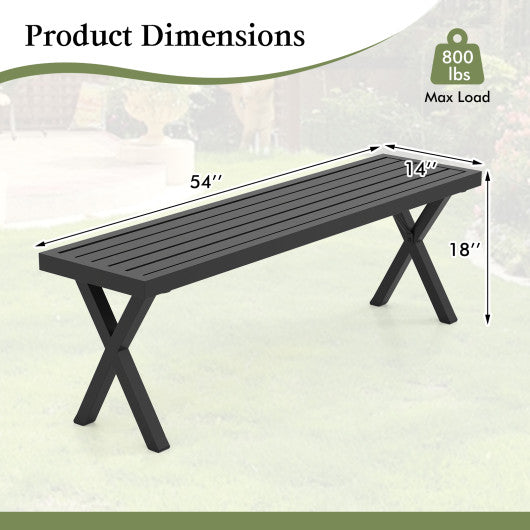 Patio Metal Bench with Slatted Seat and X Legs