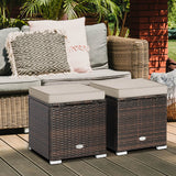 2 Pieces Patio Ottoman with Removable Cushions-Brown