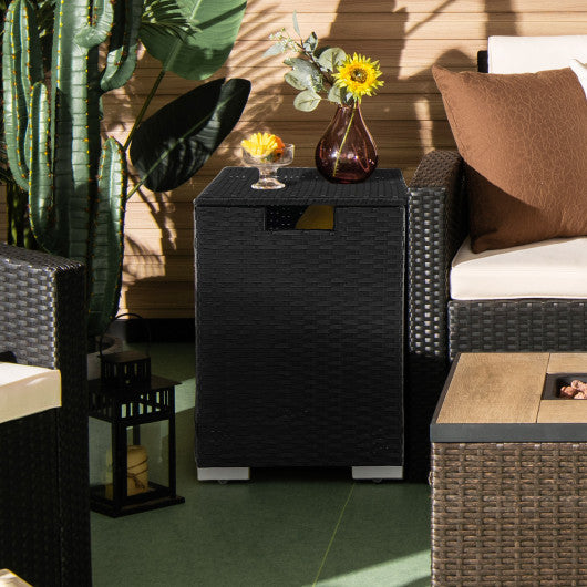 2-in-1 Patio Rattan Gas Propane Tank Cover for 20 lbs Propane Tanks-Black