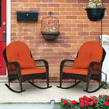 Patio Rattan Rocking Chair with Seat Back Cushions and Waist Pillow-Red