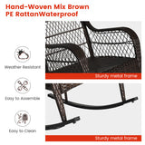 Patio Rattan Rocking Chair with Seat Back Cushions and Waist Pillow-Red