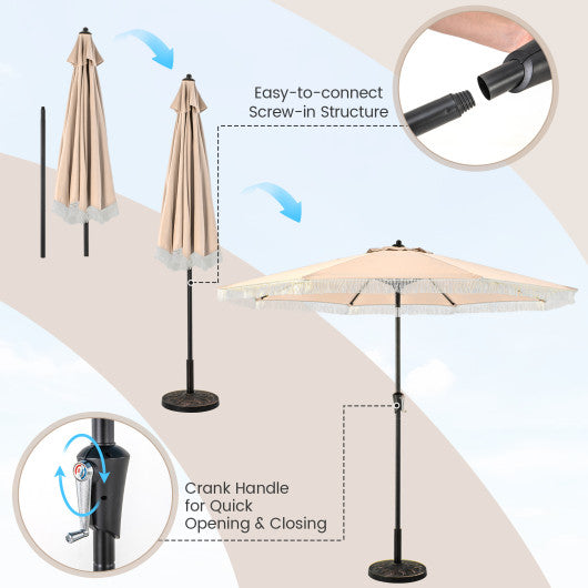 9 FT Patio Umbrella with Sun-Protective Canopy for Patio Garden Pool-Beige