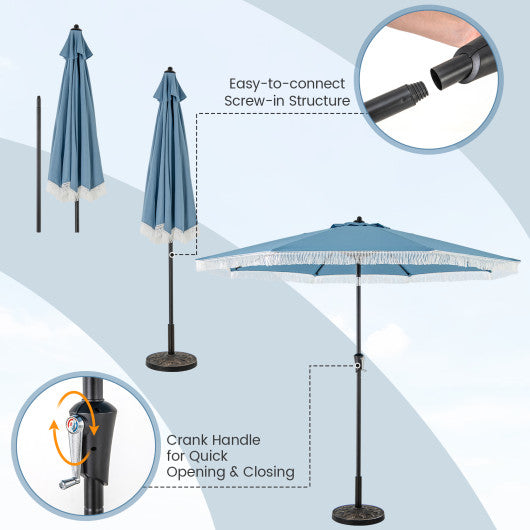 9 FT Patio Umbrella with Sun-Protective Canopy for Patio Garden Pool-Navy