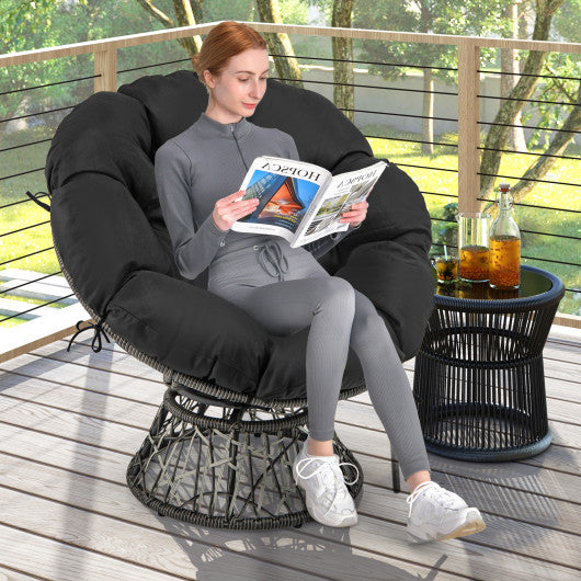 PE Wicker Papasan Chair with Thick and Removable Cushion-Black