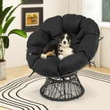 PE Wicker Papasan Chair with Thick and Removable Cushion-Black