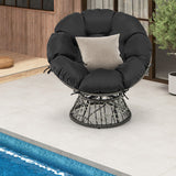 PE Wicker Papasan Chair with Thick and Removable Cushion-Black