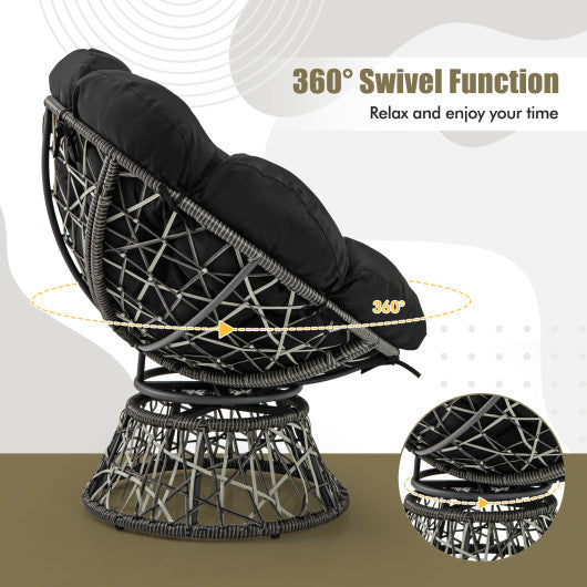 PE Wicker Papasan Chair with Thick and Removable Cushion-Black