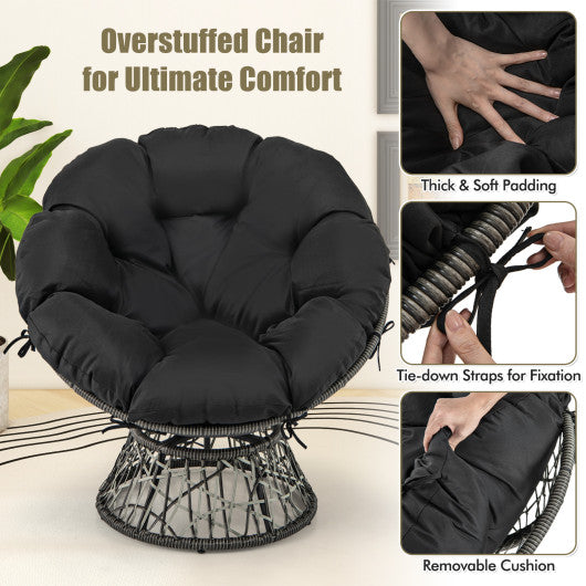 PE Wicker Papasan Chair with Thick and Removable Cushion-Black