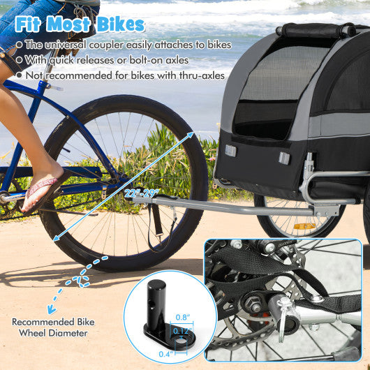 Dog Bike Trailer Foldable Pet Cart with 3 Entrances for Travel-Gray