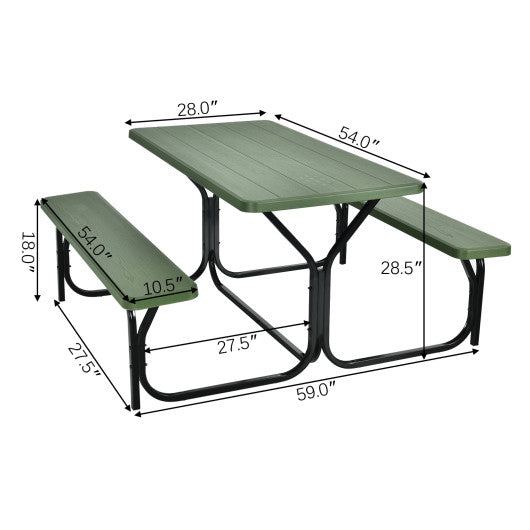 Outdoor Picnic Table Bench Set for Camping-Green