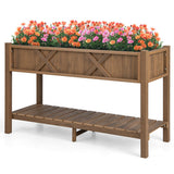 Poly Wood Elevated Planter Box with Legs Storage Shelf Drainage Holes-Coffee