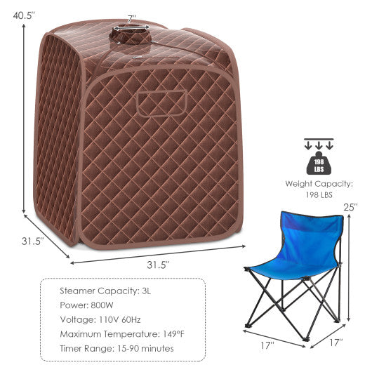 Portable Personal Steam Sauna Spa with Steamer Chair-Coffee