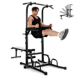 Power Tower Pull Up Bar Stand with Adjustable Heights and Bench