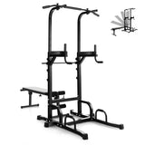 Power Tower Pull Up Bar Stand with Adjustable Heights and Bench