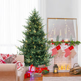 6/7/8 FT Pre-Lit Artificial Hinged Xmas Tree with 778/1480 PVC and PE Branch Tips-L