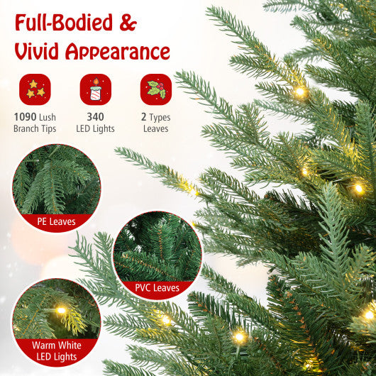 6/7/8 FT Pre-Lit Artificial Hinged Xmas Tree with 778/1480 PVC and PE Branch Tips-L