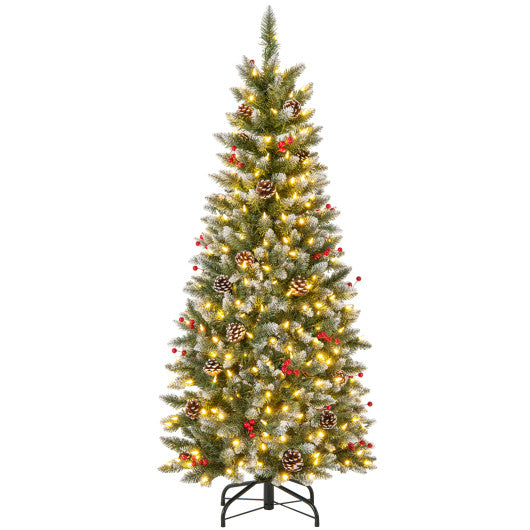 Pre-lit Artificial Pencil Christmas Tree with Pine Cones and Red Berries-5 ft