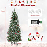 Pre-lit Artificial Pencil Christmas Tree with Pine Cones and Red Berries-5 ft