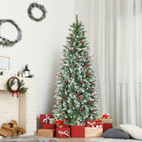 Pre-lit Artificial Pencil Christmas Tree with Pine Cones and Red Berries-6 ft