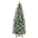 Pre-lit Artificial Pencil Christmas Tree with Pine Cones and Red Berries-6 ft
