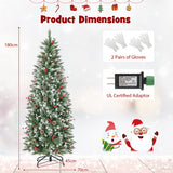 Pre-lit Artificial Pencil Christmas Tree with Pine Cones and Red Berries-6 ft
