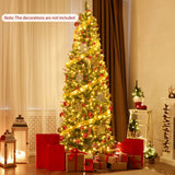 Pre-lit Artificial Pencil Christmas Tree with Pine Cones and Red Berries-7 ft