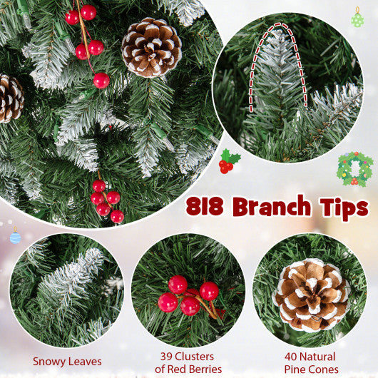 Pre-lit Artificial Pencil Christmas Tree with Pine Cones and Red Berries-7 ft