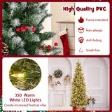 Pre-lit Artificial Pencil Christmas Tree with Pine Cones and Red Berries-7 ft