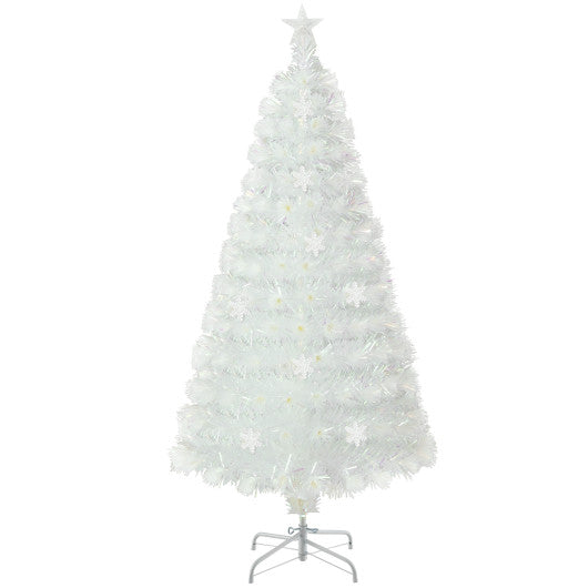 5/6/7 Feet Pre-Lit White Artificial Christmas Tree with Iridescent Leaves-5 Feet