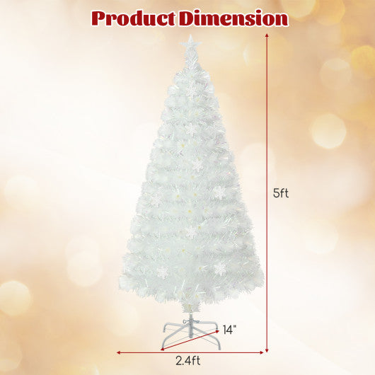 5/6/7 Feet Pre-Lit White Artificial Christmas Tree with Iridescent Leaves-5 Feet