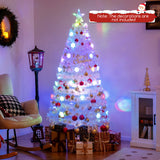 5/6/7 Feet Pre-Lit White Artificial Christmas Tree with Iridescent Leaves-6 ft