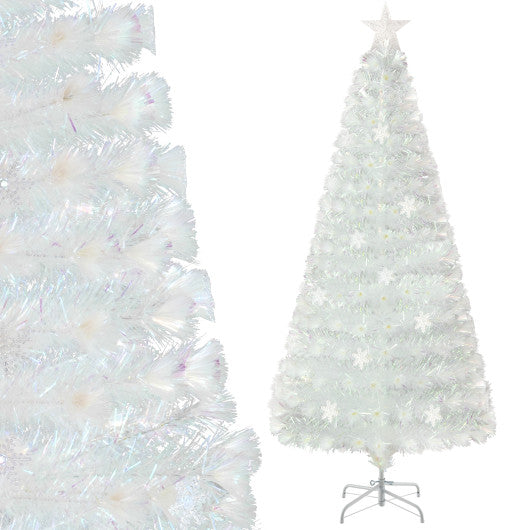 5/6/7 Feet Pre-Lit White Artificial Christmas Tree with Iridescent Leaves-6 ft