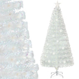 5/6/7 Feet Pre-Lit White Artificial Christmas Tree with Iridescent Leaves-6 ft