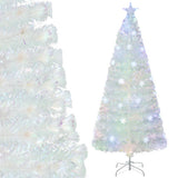5/6/7 Feet Pre-Lit White Artificial Christmas Tree with Iridescent Leaves-6 ft