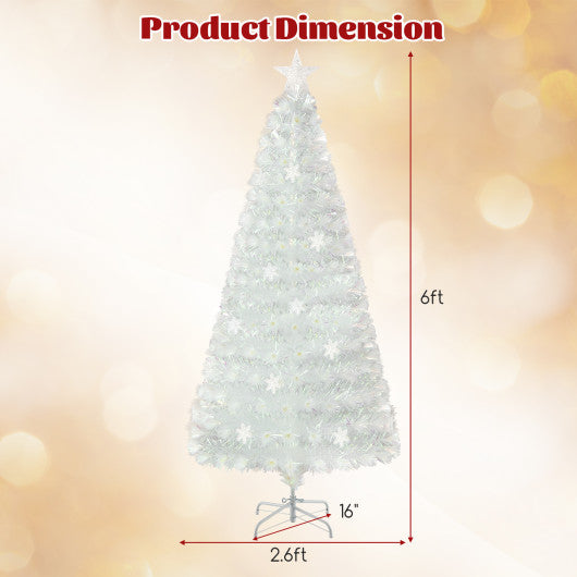 5/6/7 Feet Pre-Lit White Artificial Christmas Tree with Iridescent Leaves-6 ft