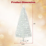 5/6/7 Feet Pre-Lit White Artificial Christmas Tree with Iridescent Leaves-6 ft