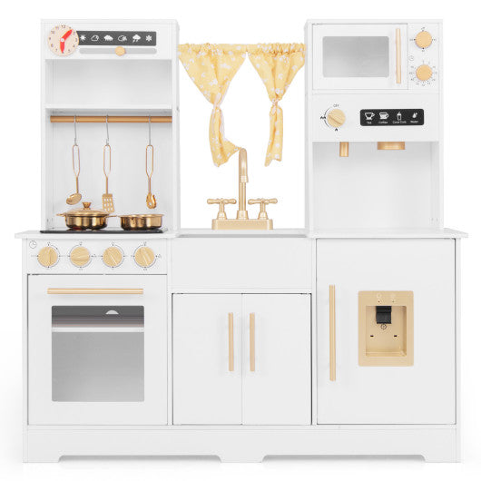 Pretend Play Kitchen for Kids with Coffee Maker-White