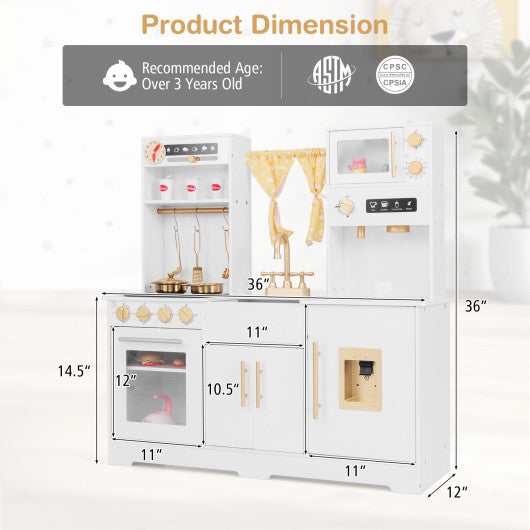 Pretend Play Kitchen for Kids with Coffee Maker-White