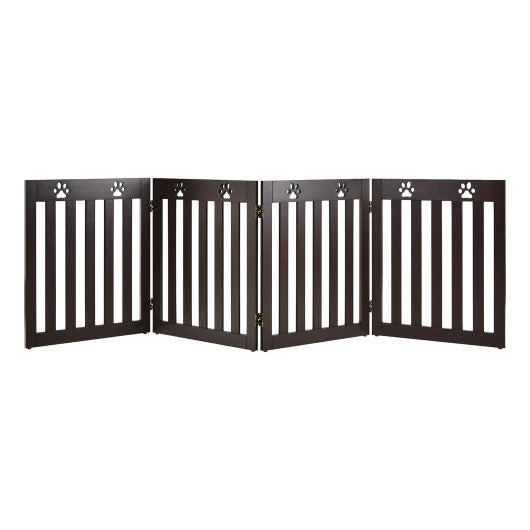24 Inch Folding Wooden Freestanding Pet Gate Dog Gate with 360° Hinge -Dark Brown