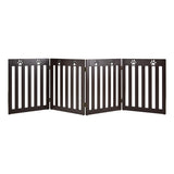 24 Inch Folding Wooden Freestanding Pet Gate Dog Gate with 360° Hinge -Dark Brown