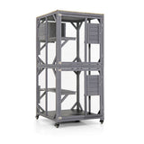 Outdoor Cat House Enclosures on Wheels Kitten Cages with Resting Box-Gray