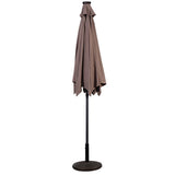 9FT Patio Solar Umbrella LED Patio Market Steel Tilt W/ Crank Outdoor New-Tan