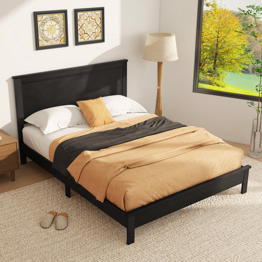 Queen Size Bed Frame Platform Slat High Headboard Bedroom with Rubber Wood Leg-Black